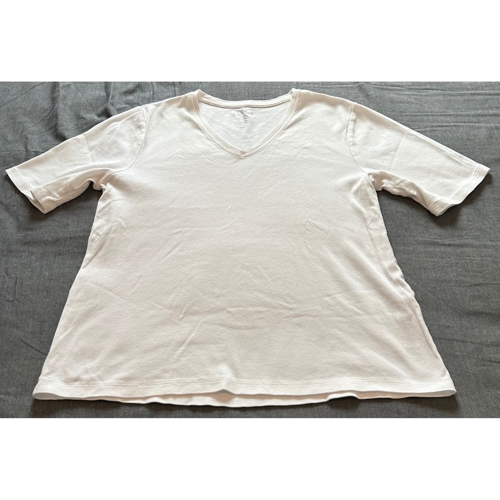 Chicos Womens White V-Neck Short Sleeve 100% Cotton T-Shirt Size 2